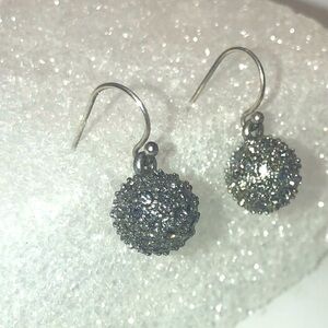 Vtg Sterling & Cz Stone Sparkle Glitter Ball Earrings 1.1”